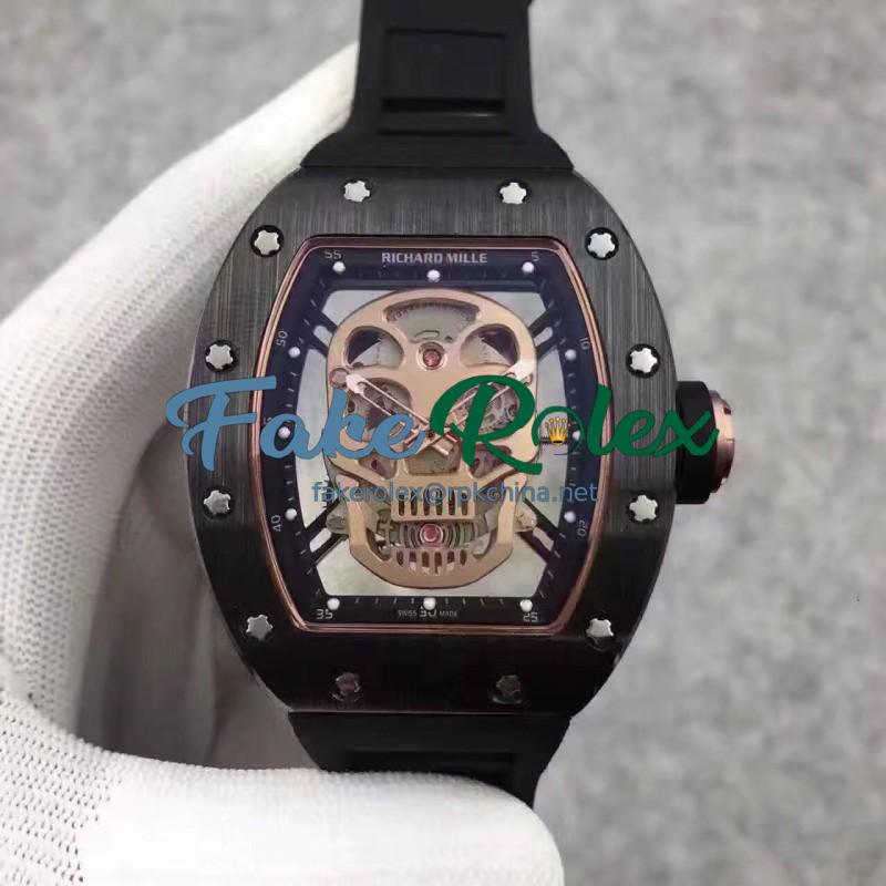 Replica Richard Mille RM052 KV Black Ceramic Gold Skull Dial M6T51