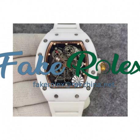 Replica Richard Mille RM55 White Ceramic Rose Gold Skeleton Dial M8215