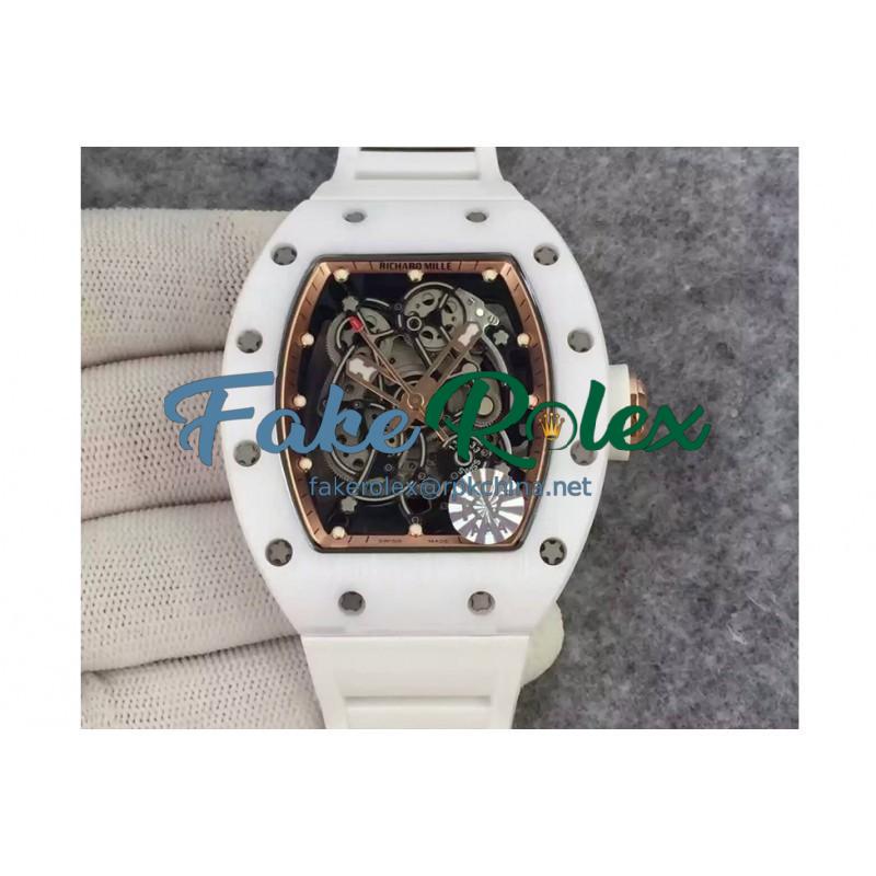 Replica Richard Mille RM55 White Ceramic Rose Gold Skeleton Dial M8215