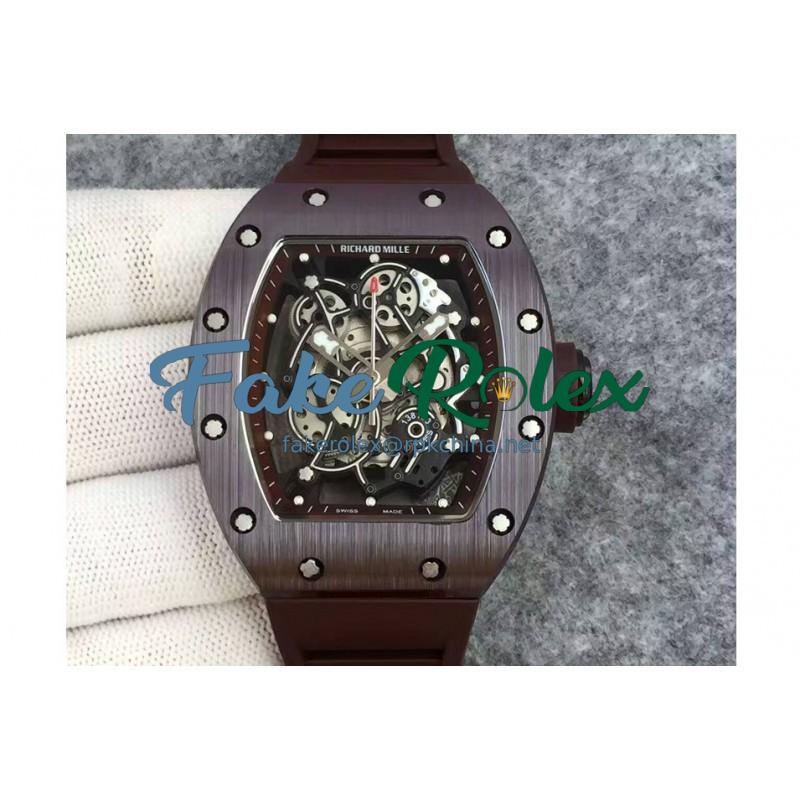 Replica Richard Mille RM55 Brown Ceramic Brown Skeleton Dial M8215