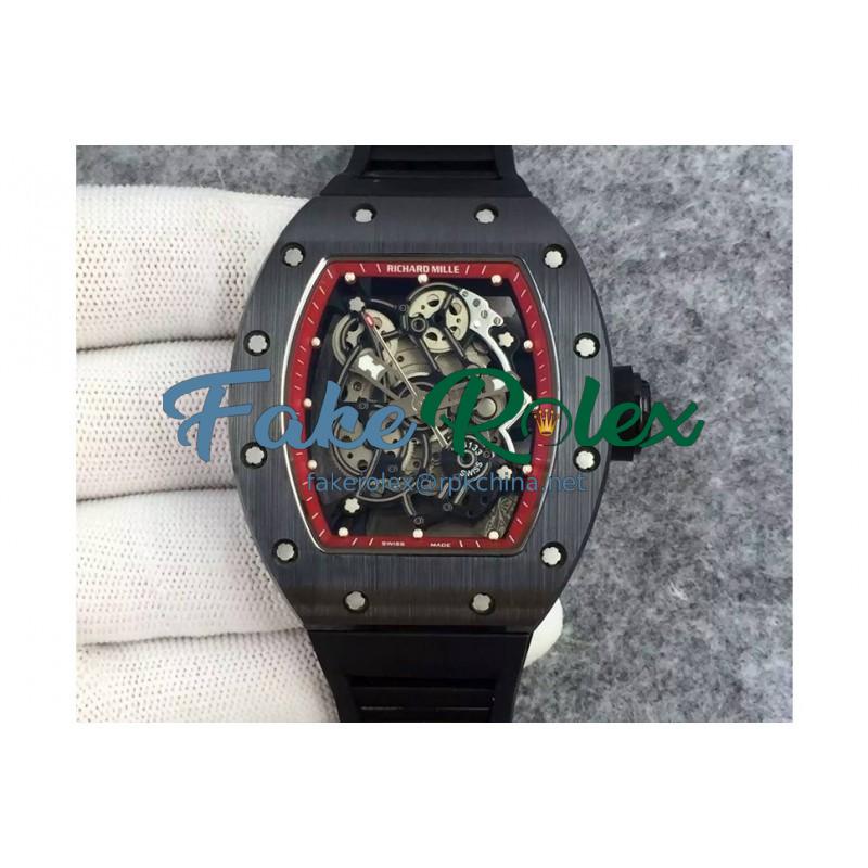 Replica Richard Mille RM55 Black Ceramic Red Skeleton Dial M8215