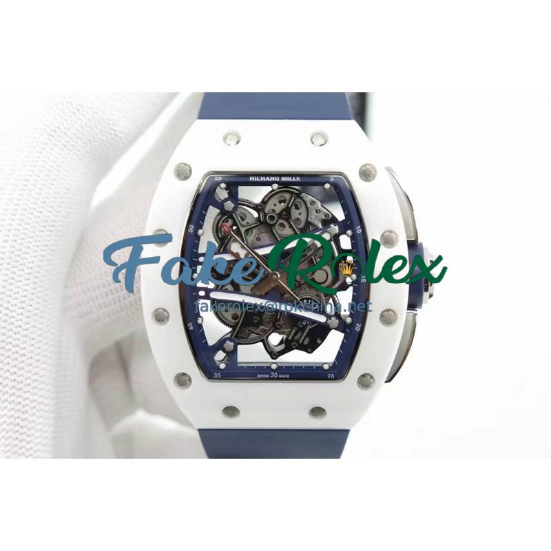 Replica Richard Mille RM59-01M White Ceramic Blue Skeleton Dial M8215