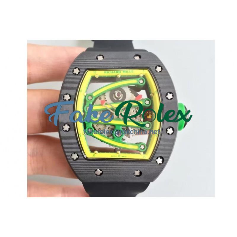 Replica Richard Mille RM59-01A Forged Carbon Yellow Skeleton Dial M6T51