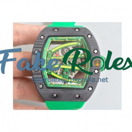 Replica Richard Mille RM59-01A Forged Carbon Green Skeleton Dial M6T51