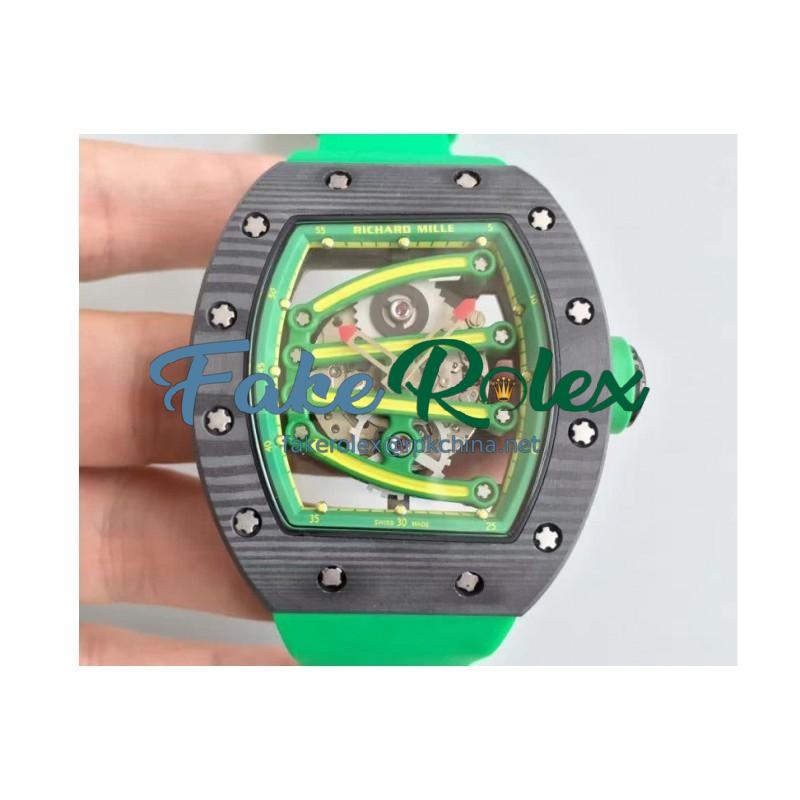 Replica Richard Mille RM59-01A Forged Carbon Green Skeleton Dial M6T51