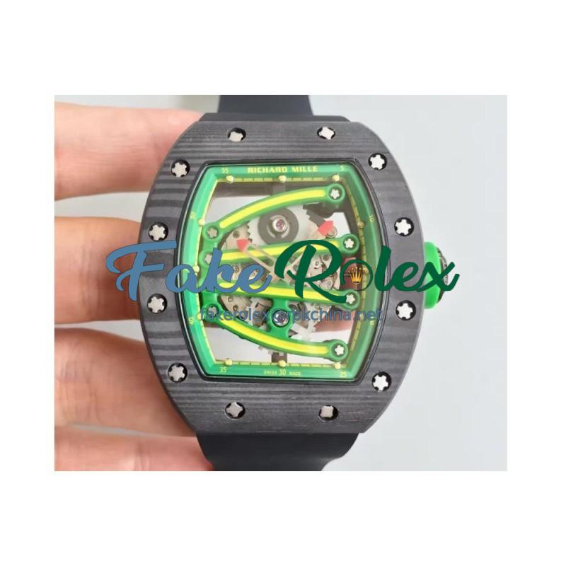 Replica Richard Mille RM59-01A Forged Carbon Green Skeleton Dial M6T51