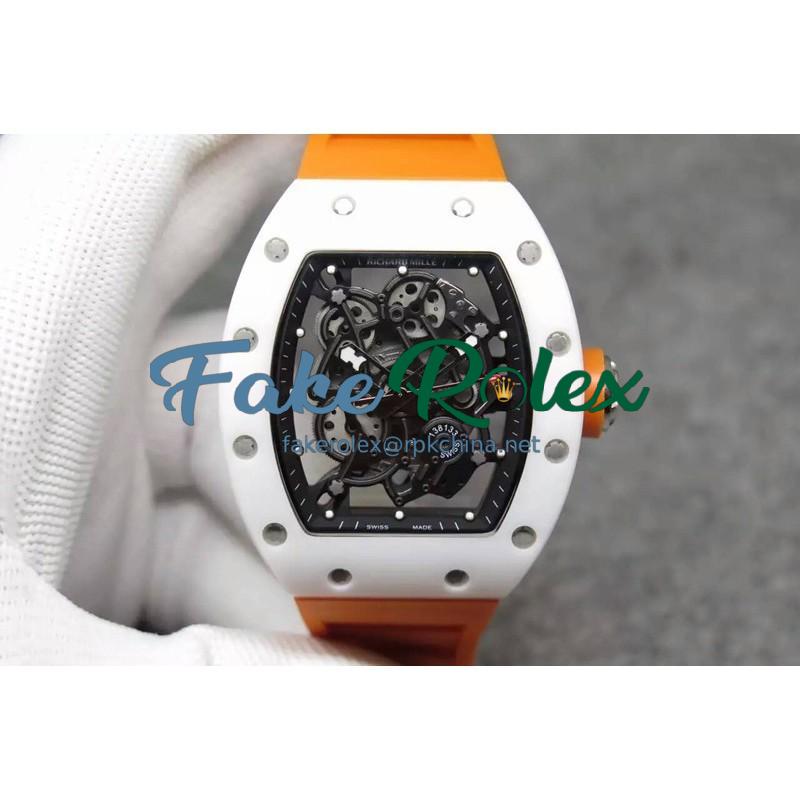 Replica Richard Mille RM55 White Ceramic Black Skeleton Dial M8215