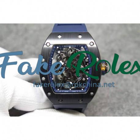 Replica Richard Mille RM55 Black Ceramic Blue Skeleton Dial M8215