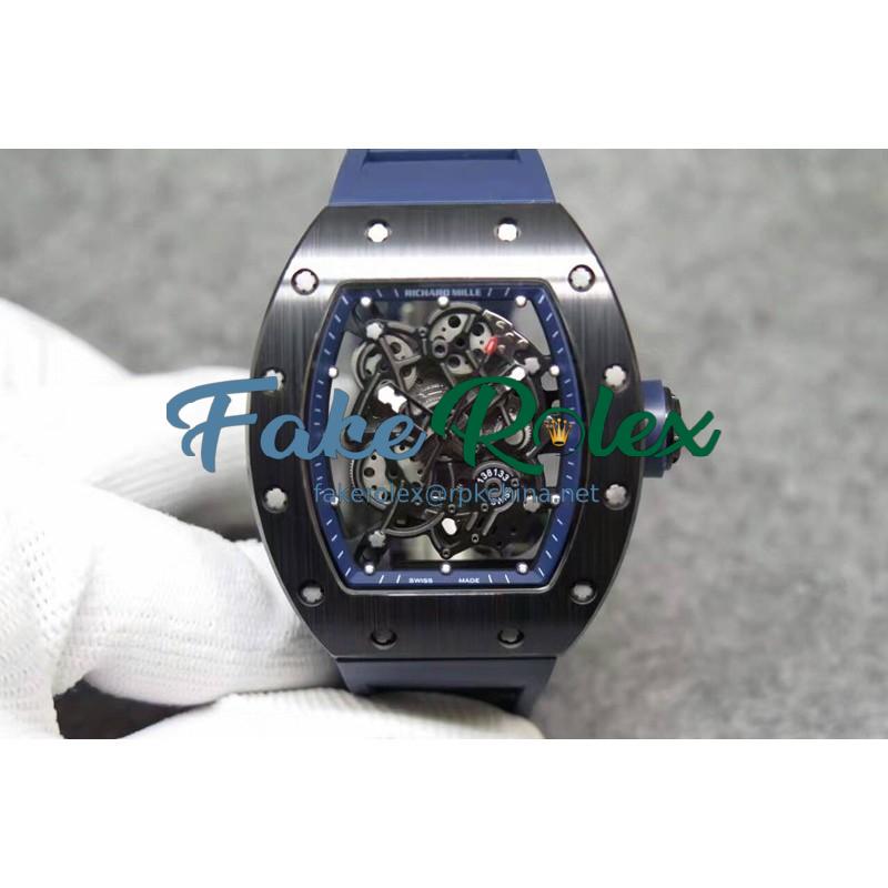 Replica Richard Mille RM55 Black Ceramic Blue Skeleton Dial M8215