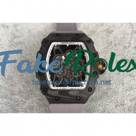 Replica Richard Mille RM35-01 Rafael Nadal Forged Carbon Skeleton White Dial Gray Nylon Strap M9015