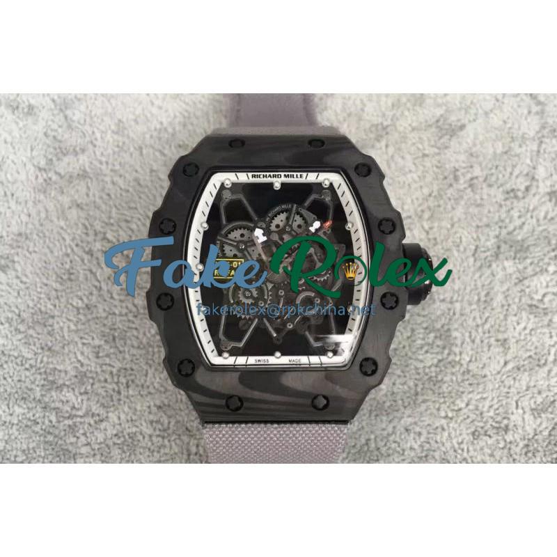 Replica Richard Mille RM35-01 Rafael Nadal Forged Carbon Skeleton White Dial Gray Nylon Strap M9015