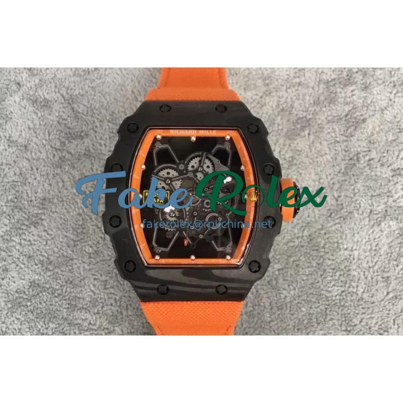 Replica Richard Mille RM35-01 Rafael Nadal Forged Carbon Skeleton Orange Dial Orange Nylon Strap M9015