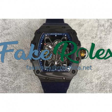 Replica Richard Mille RM35-01 Rafael Nadal Forged Carbon Skeleton Blue Dial Blue Nylon Strap M9015