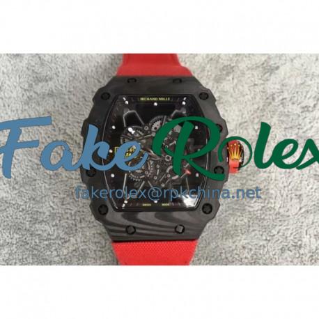 Replica Richard Mille RM35-01 Rafael Nadal Forged Carbon Skeleton Black Dial Red Nylon Strap M9015