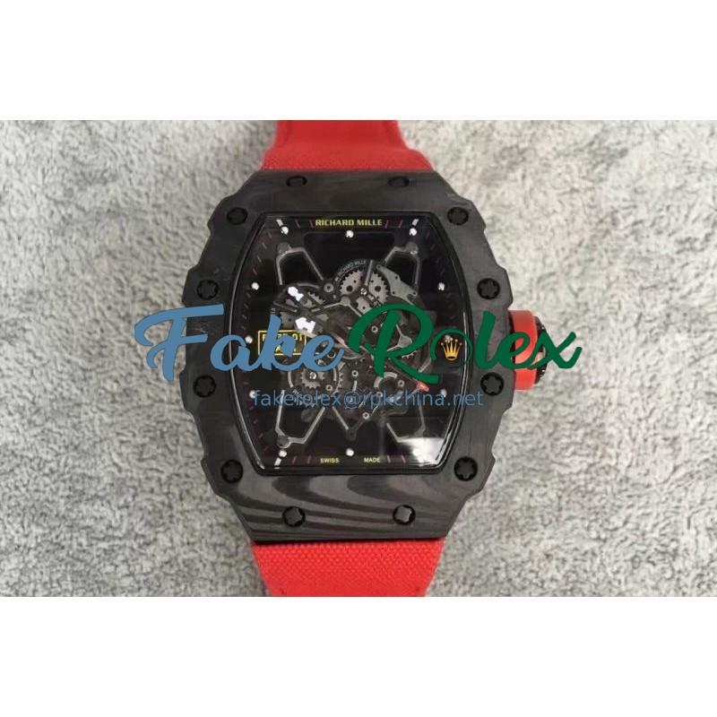 Replica Richard Mille RM35-01 Rafael Nadal Forged Carbon Skeleton Black Dial Red Nylon Strap M9015