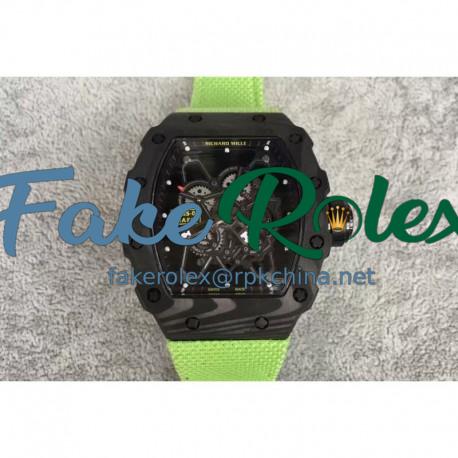 Replica Richard Mille RM35-01 Rafael Nadal Forged Carbon Skeleton Black Dial Green Nylon M9015