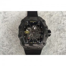 Replica Richard Mille RM35-01 Rafael Nadal Forged Carbon Skeleton Black Dial Black Nylon Strap M9015