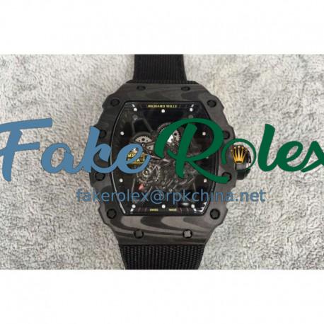 Replica Richard Mille RM35-01 Rafael Nadal Forged Carbon Skeleton Black Dial Black Nylon Strap M9015