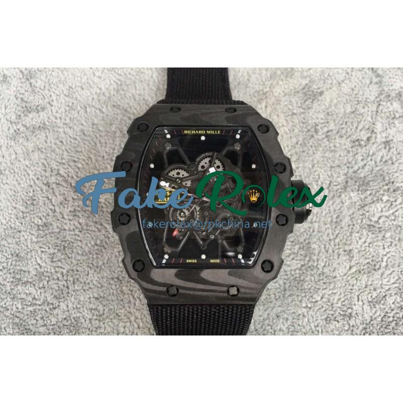 Replica Richard Mille RM35-01 Rafael Nadal Forged Carbon Skeleton Black Dial Black Nylon Strap M9015