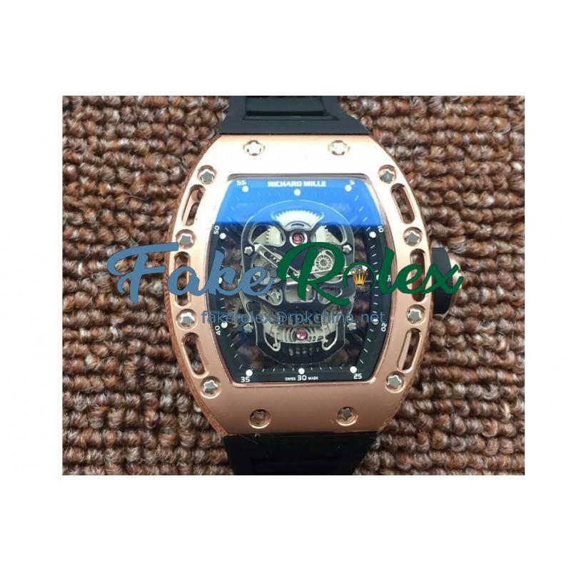 Replica Richard Mille RM052 Rose Gold Black Skull Dial M6T51