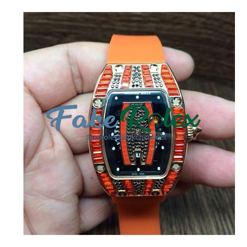 Replica Richard Mille RM007 Lady Rose Gold Orange Diamonds Dial M6T51