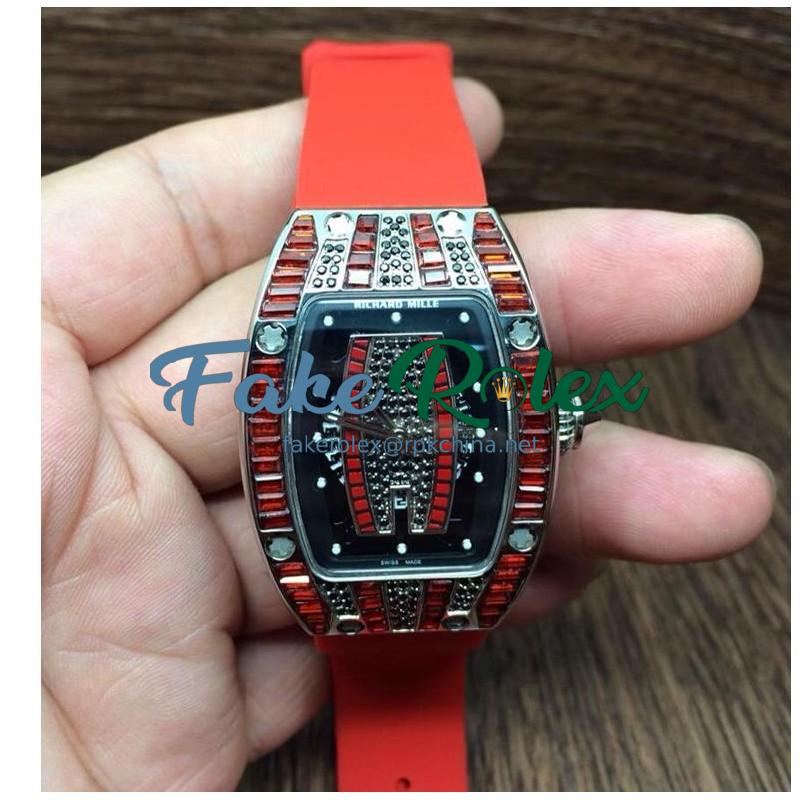 Replica Richard Mille RM007 Lady Stainless Steel Red Diamonds Dial M6T51