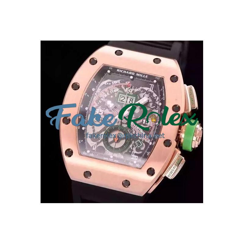 Replica Richard Mille RM011-01 R Mancini Chronograph Rose Gold Black Dial Swiss 7750