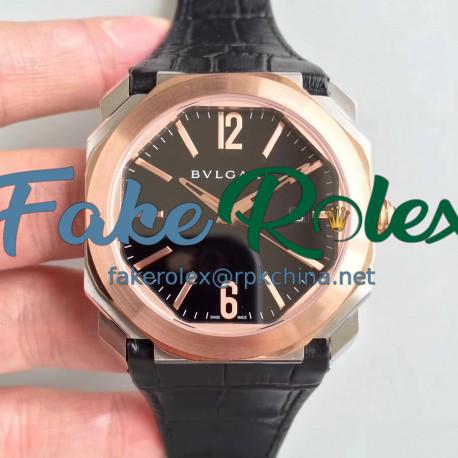 Replica Bvlgari Octo Solotempo 101964 JL Stainless Steel & Rose Gold Black Dial Swiss BVL193