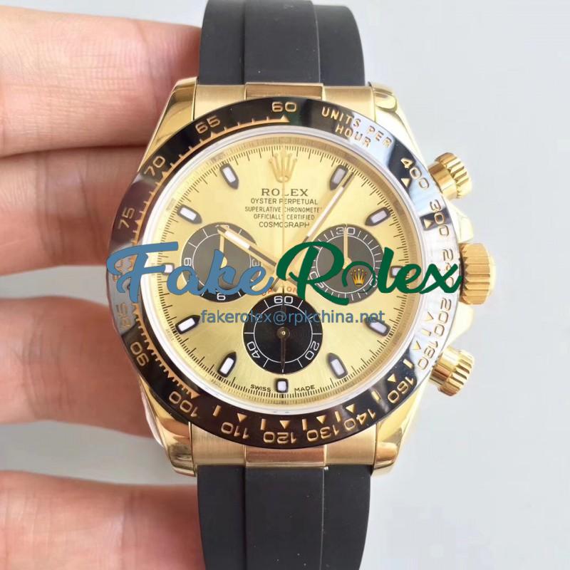 Replica Rolex Daytona Cosmograph 116518LN AR Yellow Gold Champagne Dial Swiss 4130 Run 6@SEC