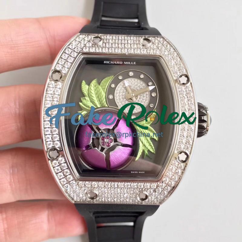 Replica Richard Mille RM19-02 Tourbillon Fleur RM Stainless Steel & Diamonds Magnolia Dial M6T51