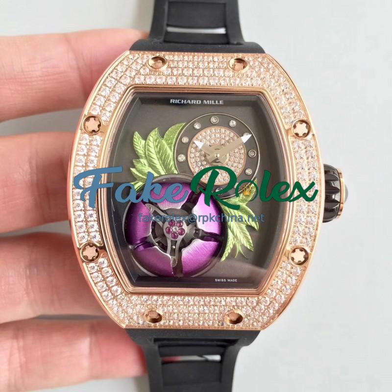 Replica Richard Mille RM19-02 Tourbillon Fleur RM Rose Gold & Diamonds Magnolia Dial M6T51