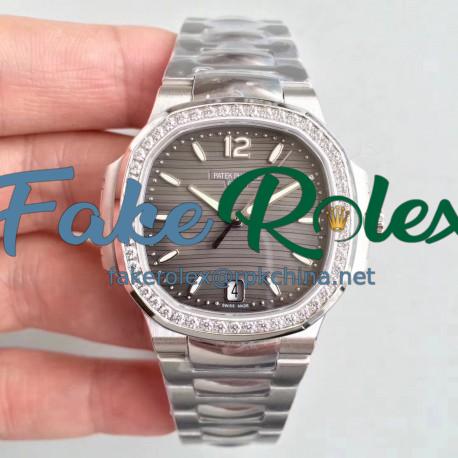 Replica Patek Philippe Nautilus Ladies 7018/1A-011 PF Stainless Steel & Diamonds Anthracite Dial Swiss 324SC