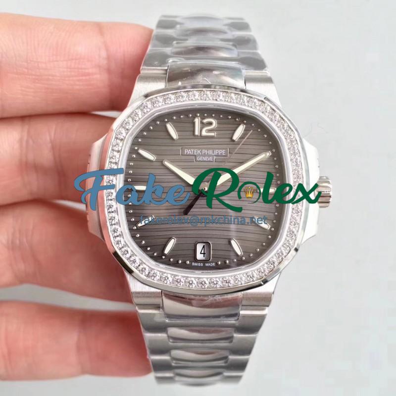 Replica Patek Philippe Nautilus Ladies 7018/1A-011 PF Stainless Steel & Diamonds Anthracite Dial Swiss 324SC