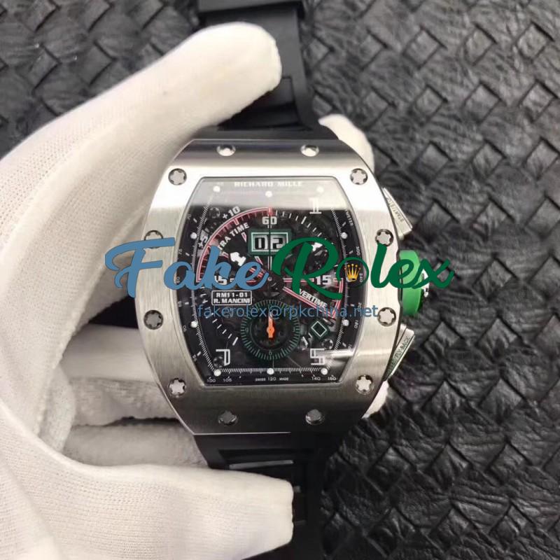 Replica Richard Mille RM011-01 R Mancini Flyback Chronograph KV Titanium Black Skeleton Dial Swiss 7750