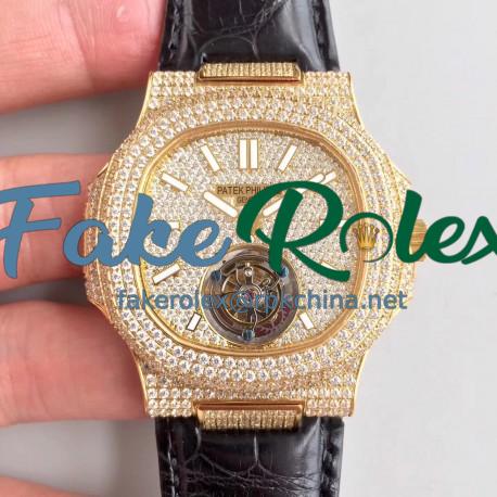 Replica Patek Philippe Nautilus Jumbo 5711 R8 Yellow Gold & Diamonds Diamond Dial Swiss Tourbillon