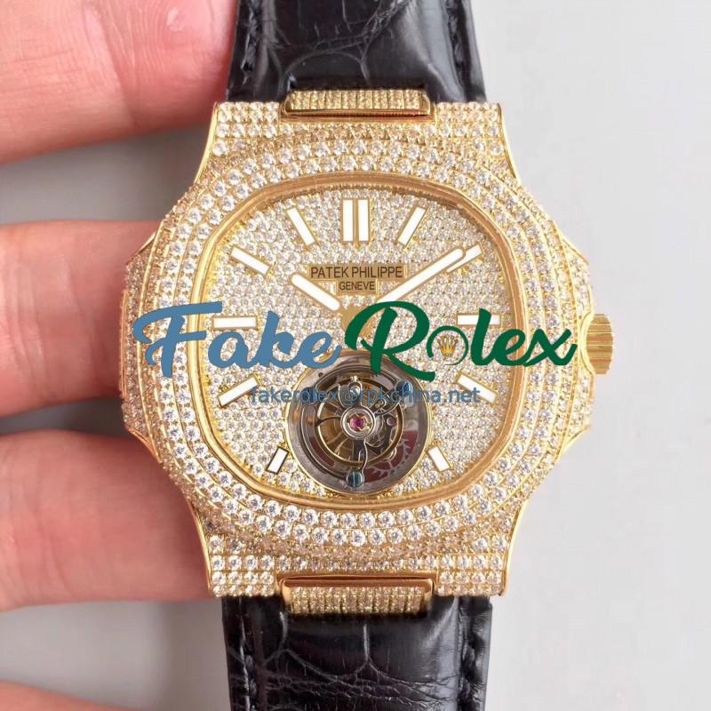 Replica Patek Philippe Nautilus Jumbo 5711 R8 Yellow Gold & Diamonds Diamond Dial Swiss Tourbillon