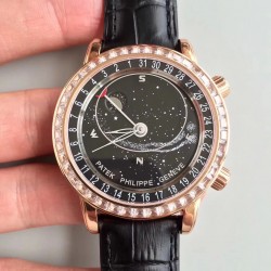 Replica Patek Philippe Grand Complications Sky Moon Celestial 6104R-001 N Rose Gold & Diamonds Black Dial Swiss 240 LU CL C