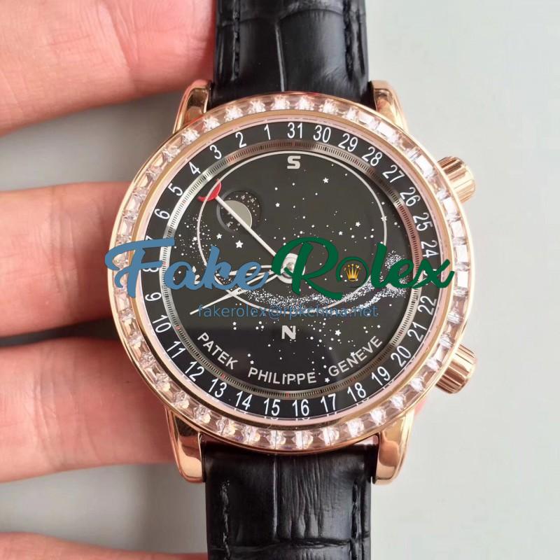 Replica Patek Philippe Grand Complications Sky Moon Celestial 6104R-001 N Rose Gold & Diamonds Black Dial Swiss 240 LU CL C