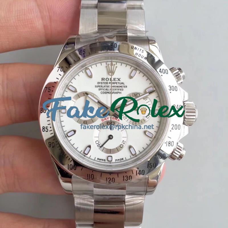 Replica Rolex Daytona Cosmograph 116520 AR Stainless Steel 904L White Dial Swiss 4130 Run 6@SEC