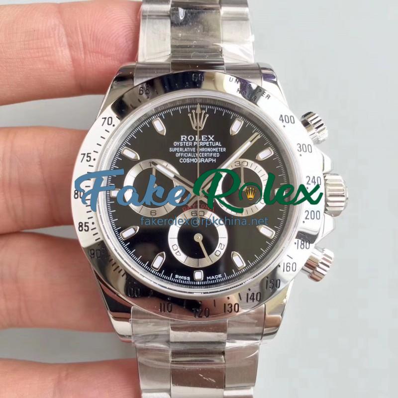 Replica Rolex Daytona Cosmograph 116520 AR Stainless Steel 904L Black Dial Swiss 4130 Run 6@SEC