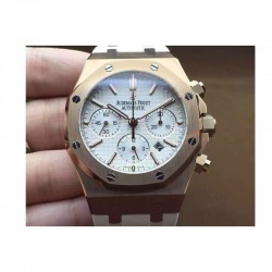 Replica Audemars Piguet Royal Oak Chronograph 26331 Rose Gold White Dial Rubber Strap Swiss 7750