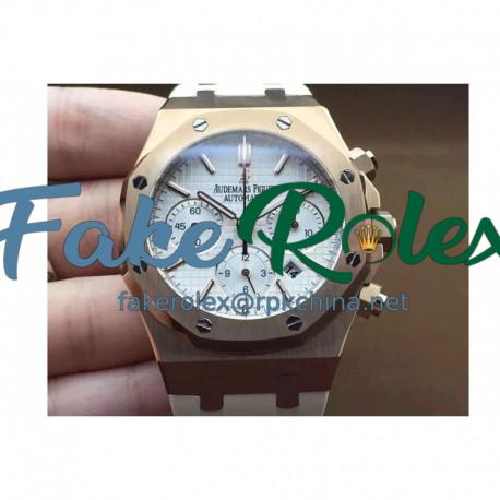 Replica Audemars Piguet Royal Oak Chronograph 26331 Rose Gold White Dial Rubber Strap Swiss 7750