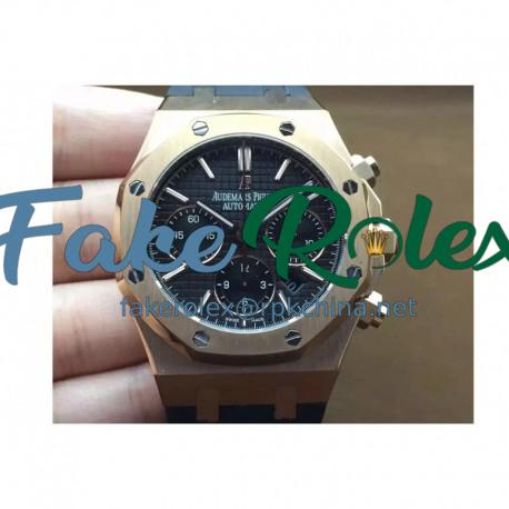 Replica Audemars Piguet Royal Oak Chronograph 26331 Rose Gold Black Dial Rubber Strap Swiss 7750