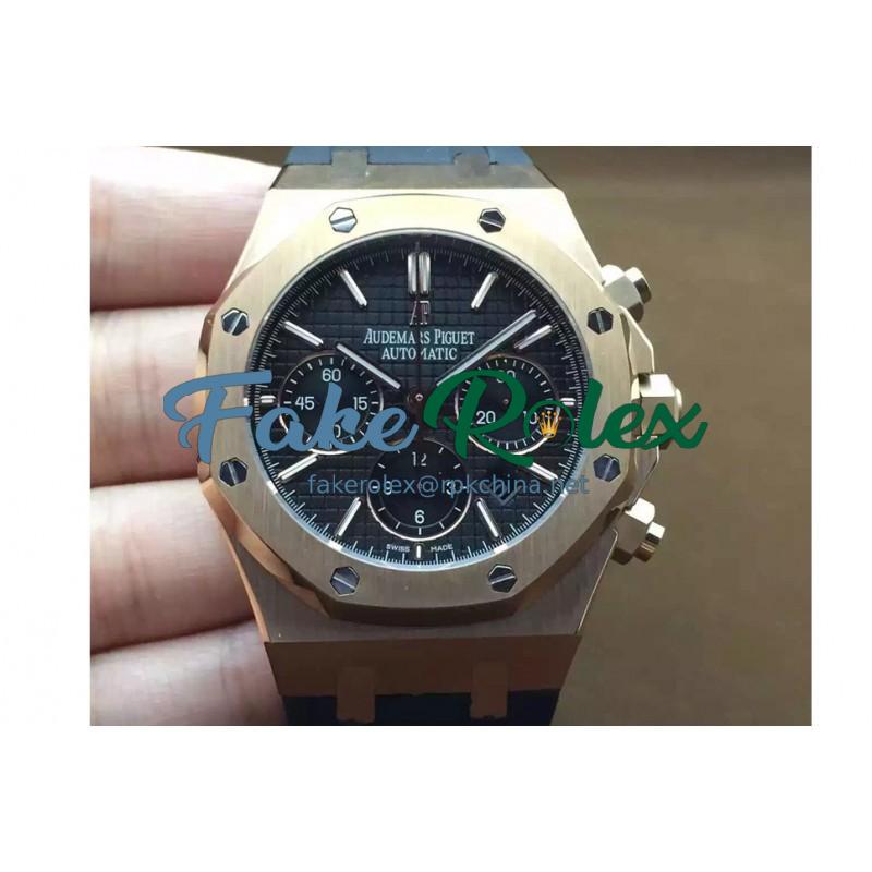 Replica Audemars Piguet Royal Oak Chronograph 26331 Rose Gold Black Dial Rubber Strap Swiss 7750