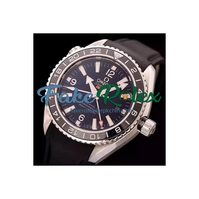 Replica Omega Seamaster Planet Ocean GMT Stainless Steel Black Dial  Swiss 8605