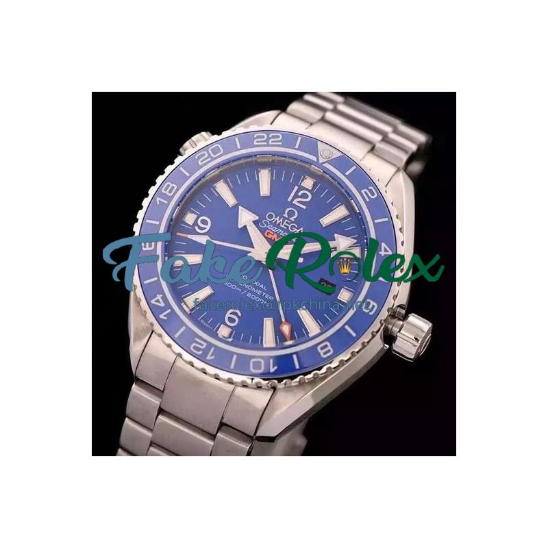 Replica Omega Seamaster Planet Ocean GMT Stainless Steel Blue Dial  Swiss 8605