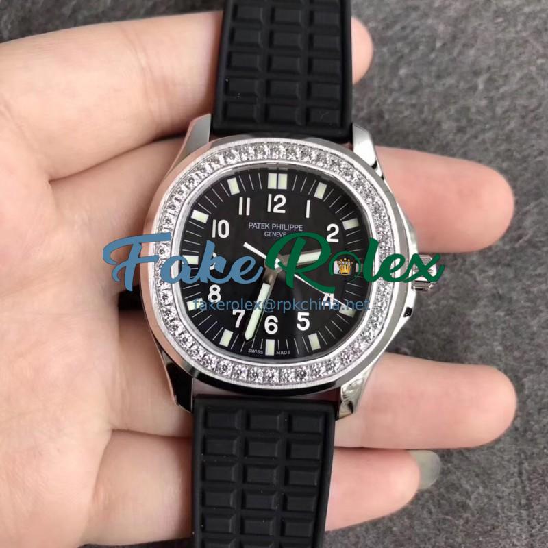 Replica Patek Philippe Aquanaut Luce Ladies 5067A-001 N Stainless Steel & Diamonds Black Dial Swiss E23-250SC