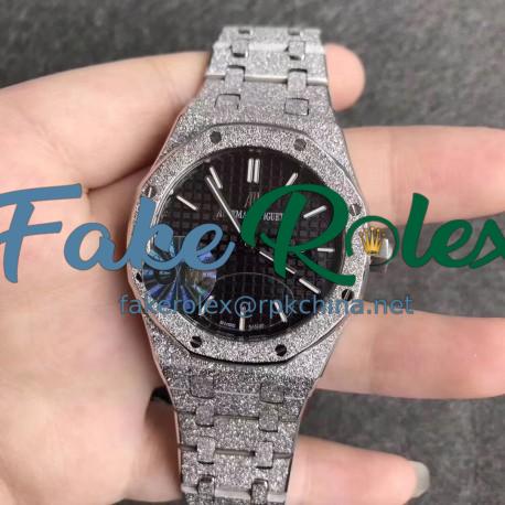 Replica Audemars Piguet Royal Oak Frosted Gold Quartz 33MM 67653 OM Stainless Steel Black Dial Swiss 3132