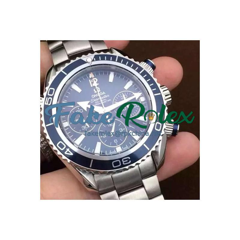 Replica Omega Seamaster Planet Ocean Chronograph 45MM Stainless Steel Blue Dial Swiss 7750