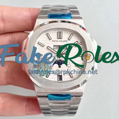 Replica Patek Philippe Nautilus Annual Calendar Moonphase 5726/1A-010 KM V2 Stainless Steel White Dial Swiss 324 S QA LU 24H/303